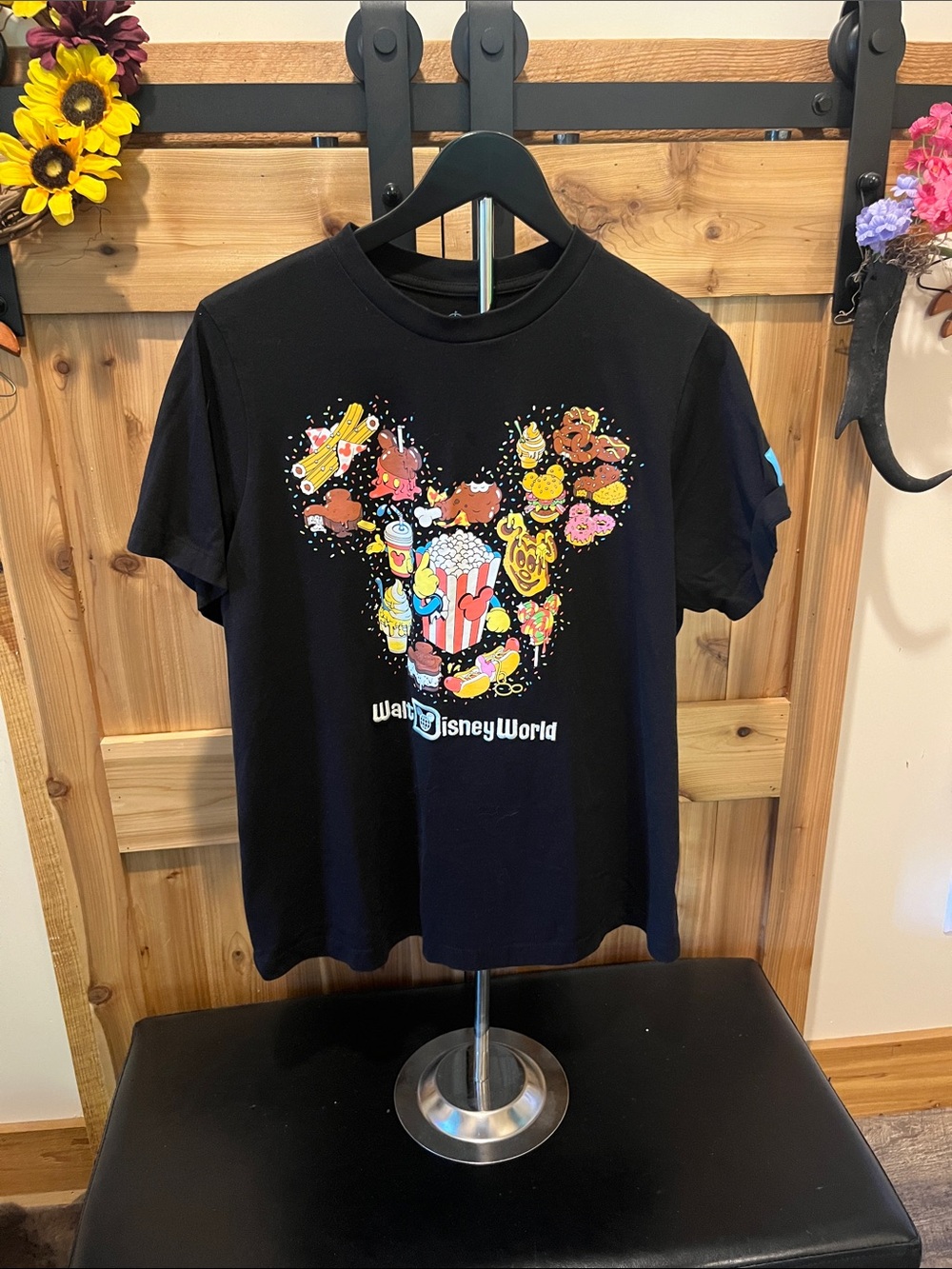 Disney Eats Black Tee with Colorful Snack Mickey Graphic